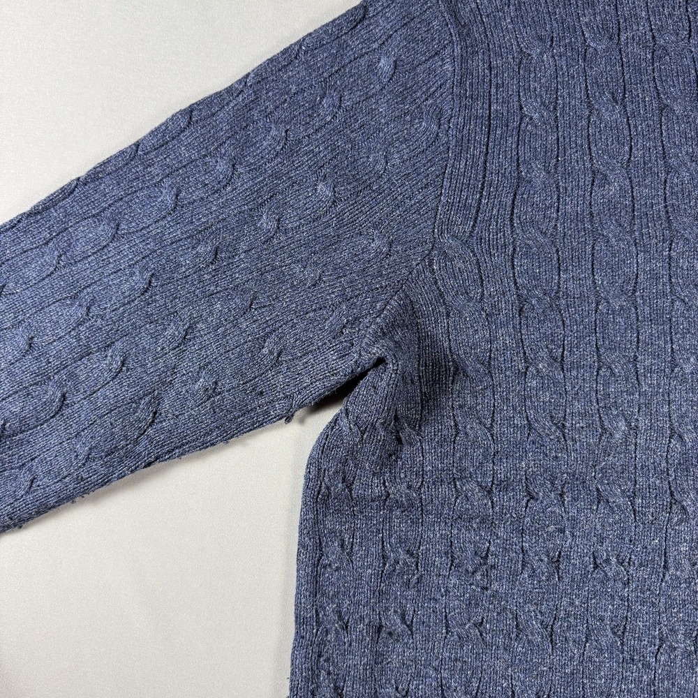 Polo Ralph Lauren Sweater Mens Large Blue Cable Knit Silk Crewneck Pullover - Picture 6 of 11